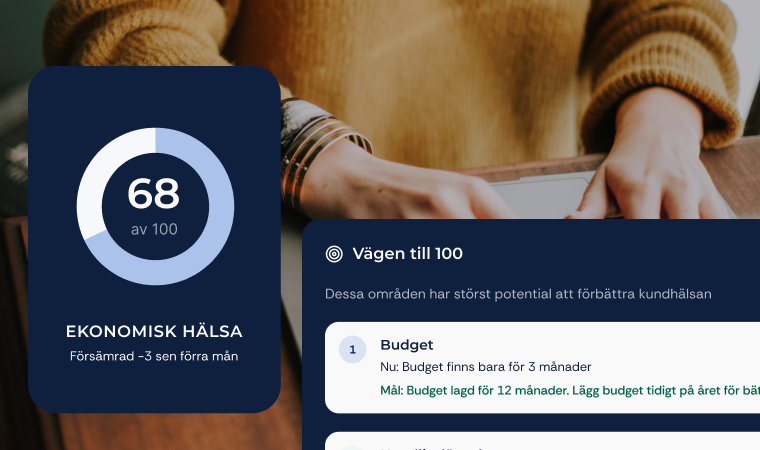 Hälsocirkel för ekonomisk hälsa som står på 68 av 100